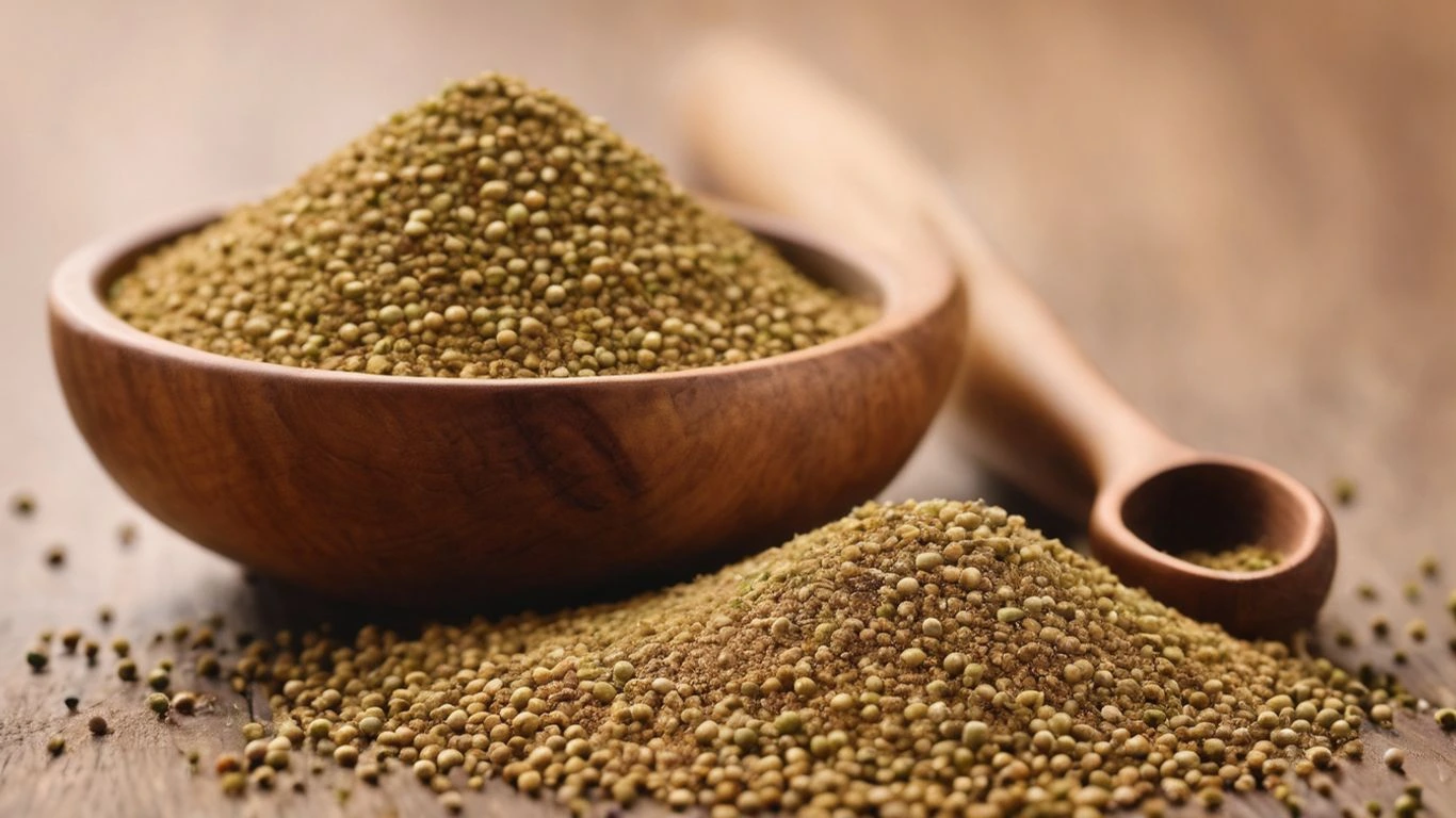 Coriander powder and seeds in a bowl